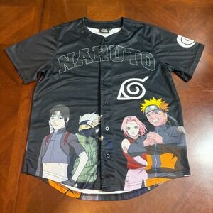 Naruto Shippuden Anime Baseball Jersey Mens Medium Button Up Graphic Hidden Leaf